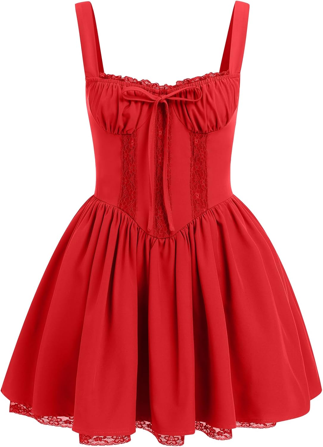 ABEHIK Women's Corset Dress Floral Mini Sexy Spaghetti Straps Low Cut Lace Short Dress Ruffle Summer Bustier Sundress