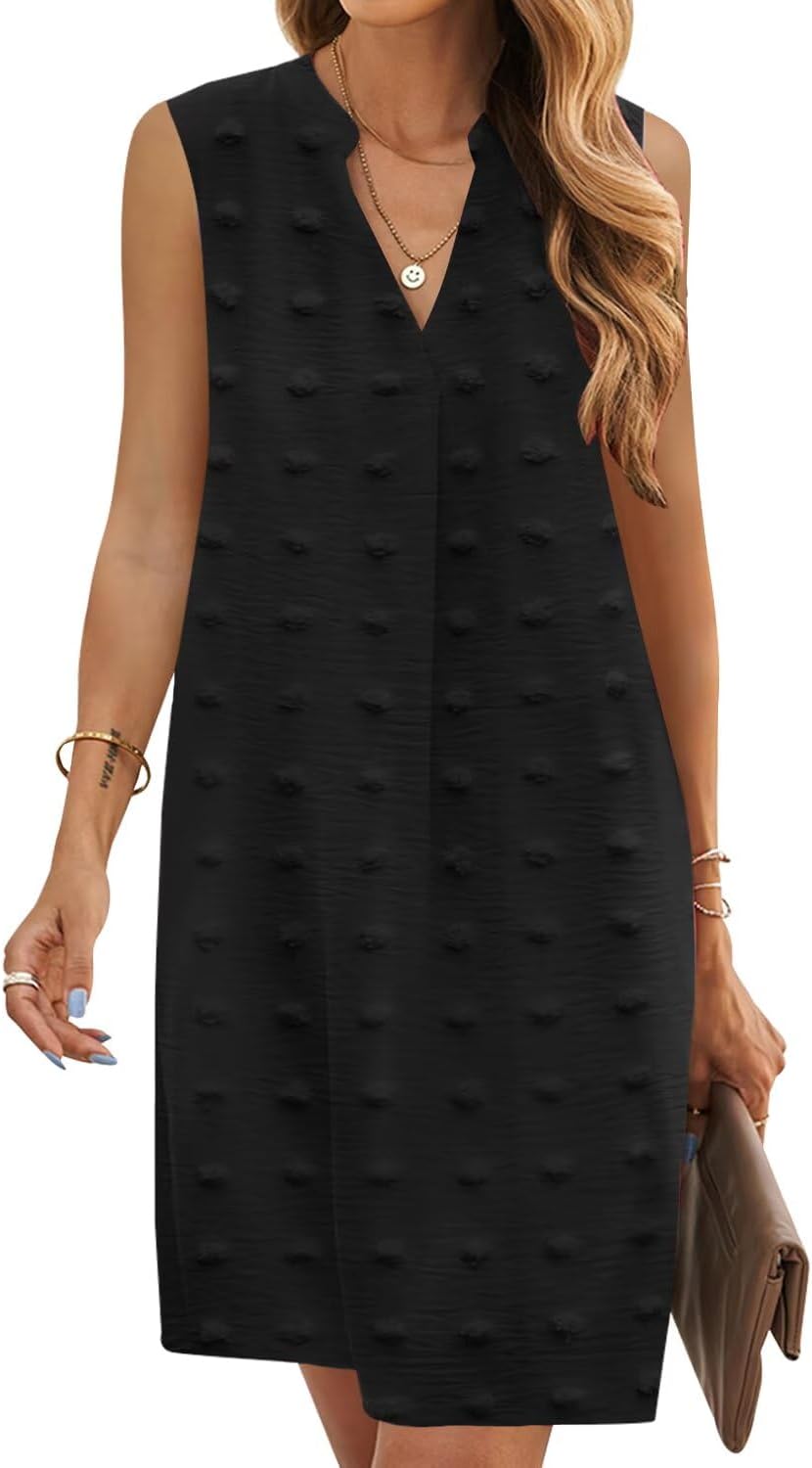 QACOHU Summer Dresses for Women 2026 Sleeveless Casual Shift Dress | Mini Sundress, V Neck , Loose Straight Fit Tank Dress, Spring Outfits for Beach Vacation, Church, Wedding Guest