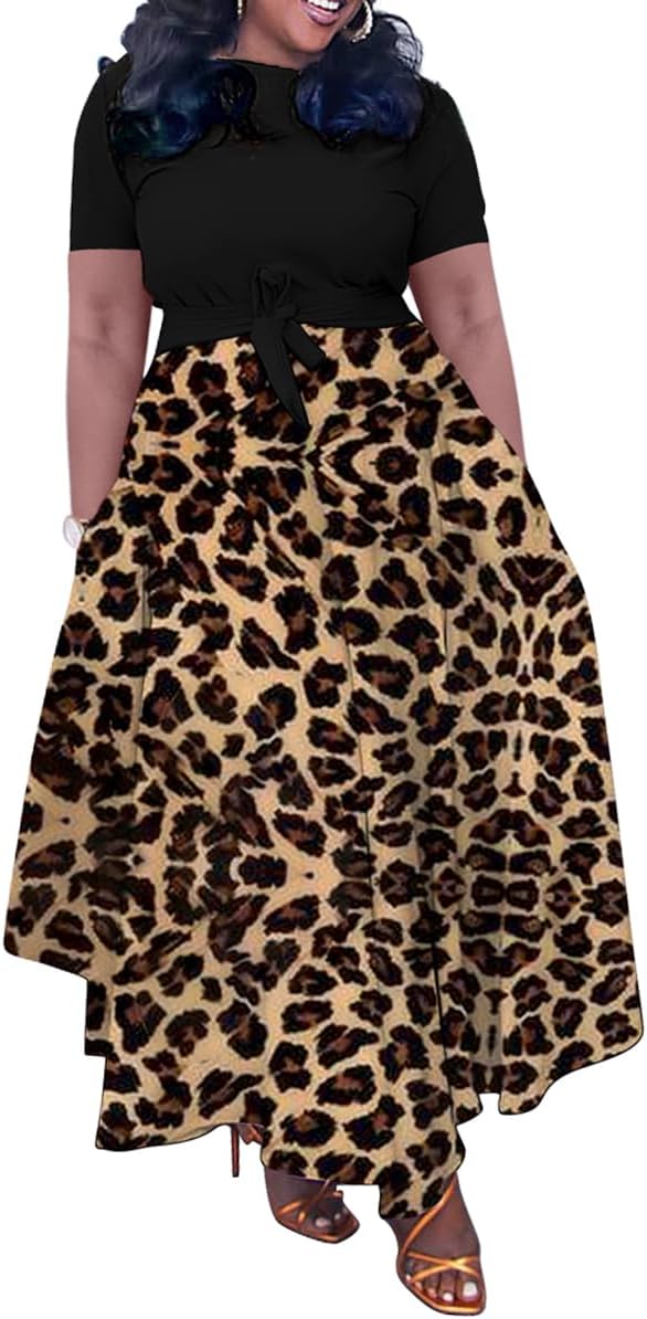 BFFBABY Plus Size Dress A Line Dresses for Women Summer Long Dresses with Sleeve Casual Belted
