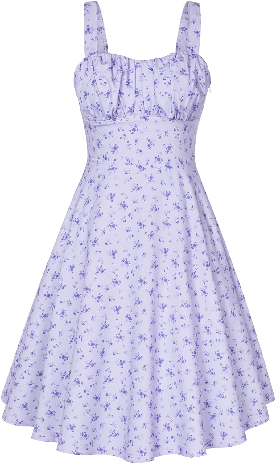 Belle Poque Womens Vintage A-line Midi Cocktail Party Dress | Spaghetti Strap,Sleeveless,Flowy,Swing,1950s Elegant Tea Party Dress,Wedding Guest Dress,Homecoming Dress