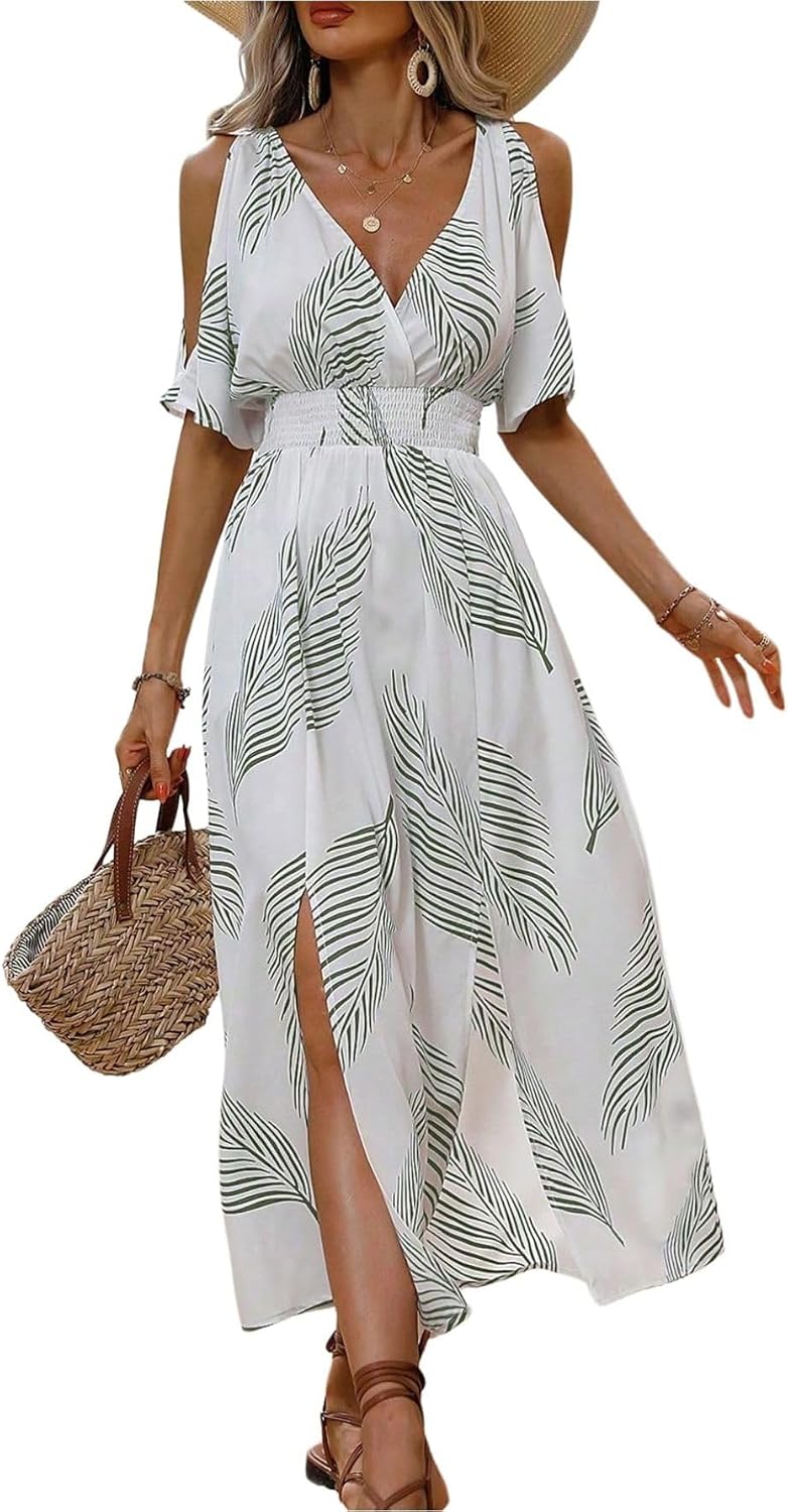Verdusa Women's Summer Tropical Maxi Dress Hawaiian Vacation Beach Dresses | Cruise Dresses, Summer Cold Shoulder Dress, Resort Wear, Vacation Outfits, Island Dress