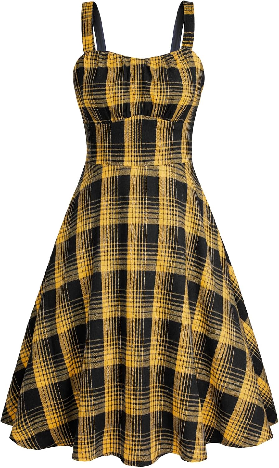 Belle Poque Womens Vintage A-line Midi Cocktail Party Dress | Spaghetti Strap,Sleeveless,Flowy,Swing,1950s Elegant Tea Party Dress,Wedding Guest Dress,Homecoming Dress