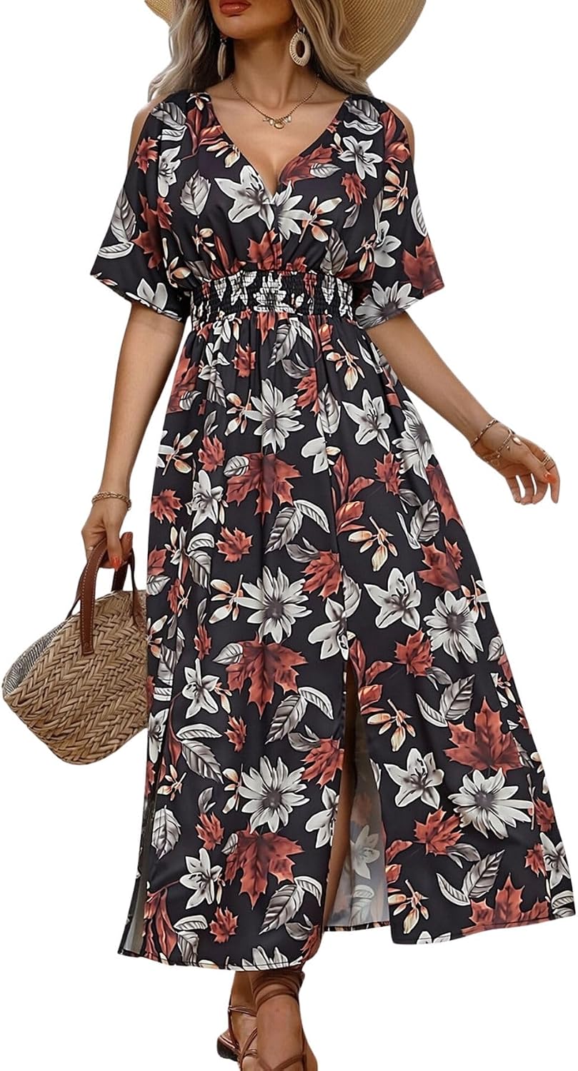 Verdusa Women's Summer Tropical Maxi Dress Hawaiian Vacation Beach Dresses | Cruise Dresses, Summer Cold Shoulder Dress, Resort Wear, Vacation Outfits, Island Dress