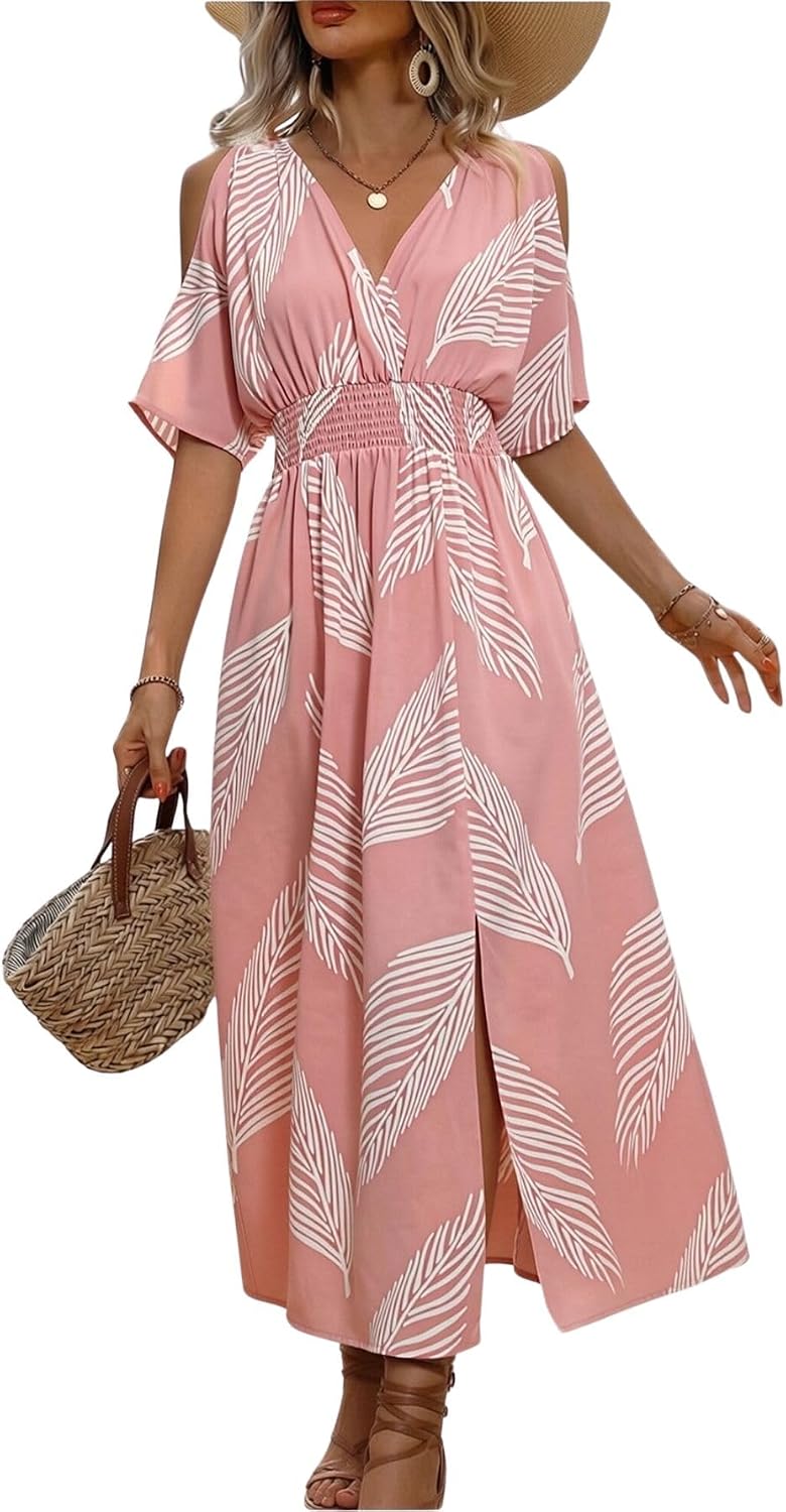 Verdusa Women's Summer Tropical Maxi Dress Hawaiian Vacation Beach Dresses | Cruise Dresses, Summer Cold Shoulder Dress, Resort Wear, Vacation Outfits, Island Dress