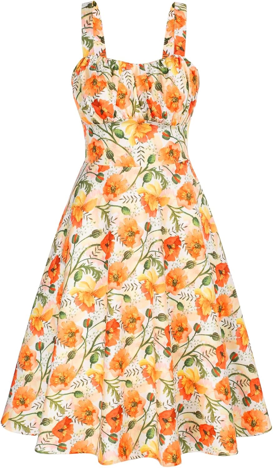 Belle Poque Womens Vintage A-line Midi Cocktail Party Dress | Spaghetti Strap,Sleeveless,Flowy,Swing,1950s Elegant Tea Party Dress,Wedding Guest Dress,Homecoming Dress