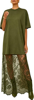miduo Womens Summer Short Sleeve Crewneck Lace Patchwork Maxi Dresses | Casual Lace Patchwork Maxi Dress Long Shift Dresses