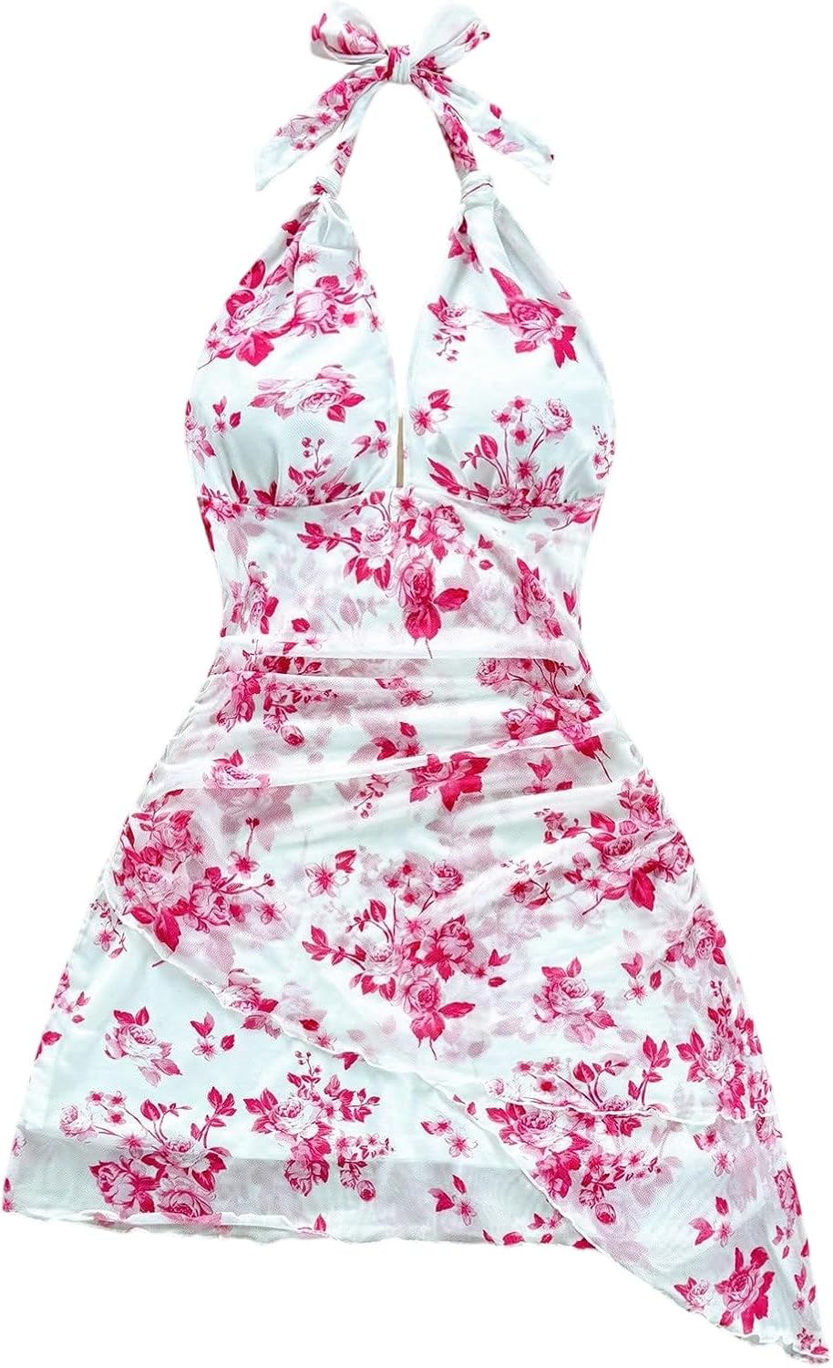 BEAUDRM Women's Summer Mini Dress Halter Backless Vacation Beach Sundresses | Boho Dress, Floral Dress for Women, Vacation Beach Outfits, Going Out Dress, Brunch Outfits