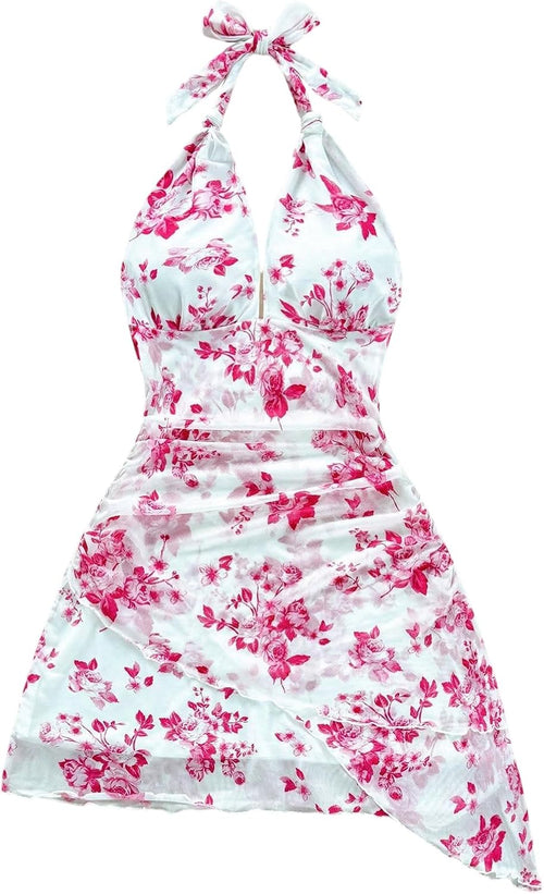 BEAUDRM Women's Summer Mini Dress Halter Backless Vacation Beach Sundresses | Boho Dress, Floral Dress for Women, Vacation Beach Outfits, Going Out Dress, Brunch Outfits