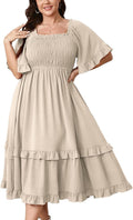 SCOMCHIC Women's Plus Size Maxi Summer Wedding Guest Cocktail Boho Dresses | Short Sleeve, Square Neck Smocked, A line, Fall, Elegant Flowy Long Dress