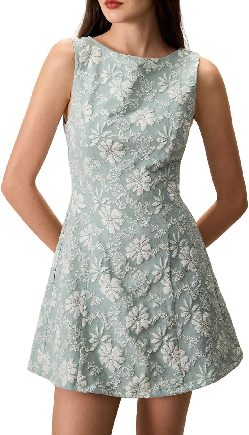 RIHOAS Round Neck Sleeveless Mini Dress - Women's Fall Formal Cocktail & Wedding Guest Homecoming Dress