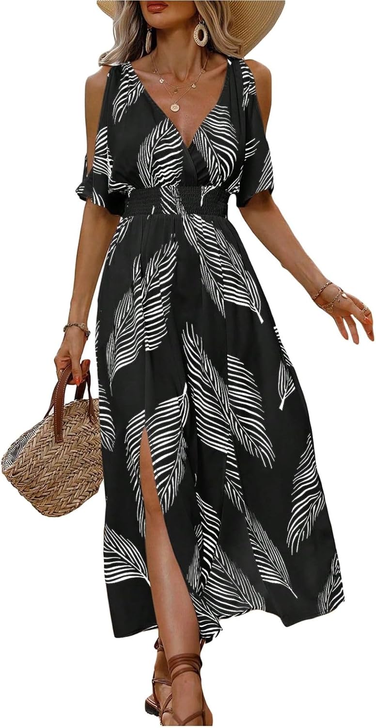 Verdusa Women's Summer Tropical Maxi Dress Hawaiian Vacation Beach Dresses | Cruise Dresses, Summer Cold Shoulder Dress, Resort Wear, Vacation Outfits, Island Dress