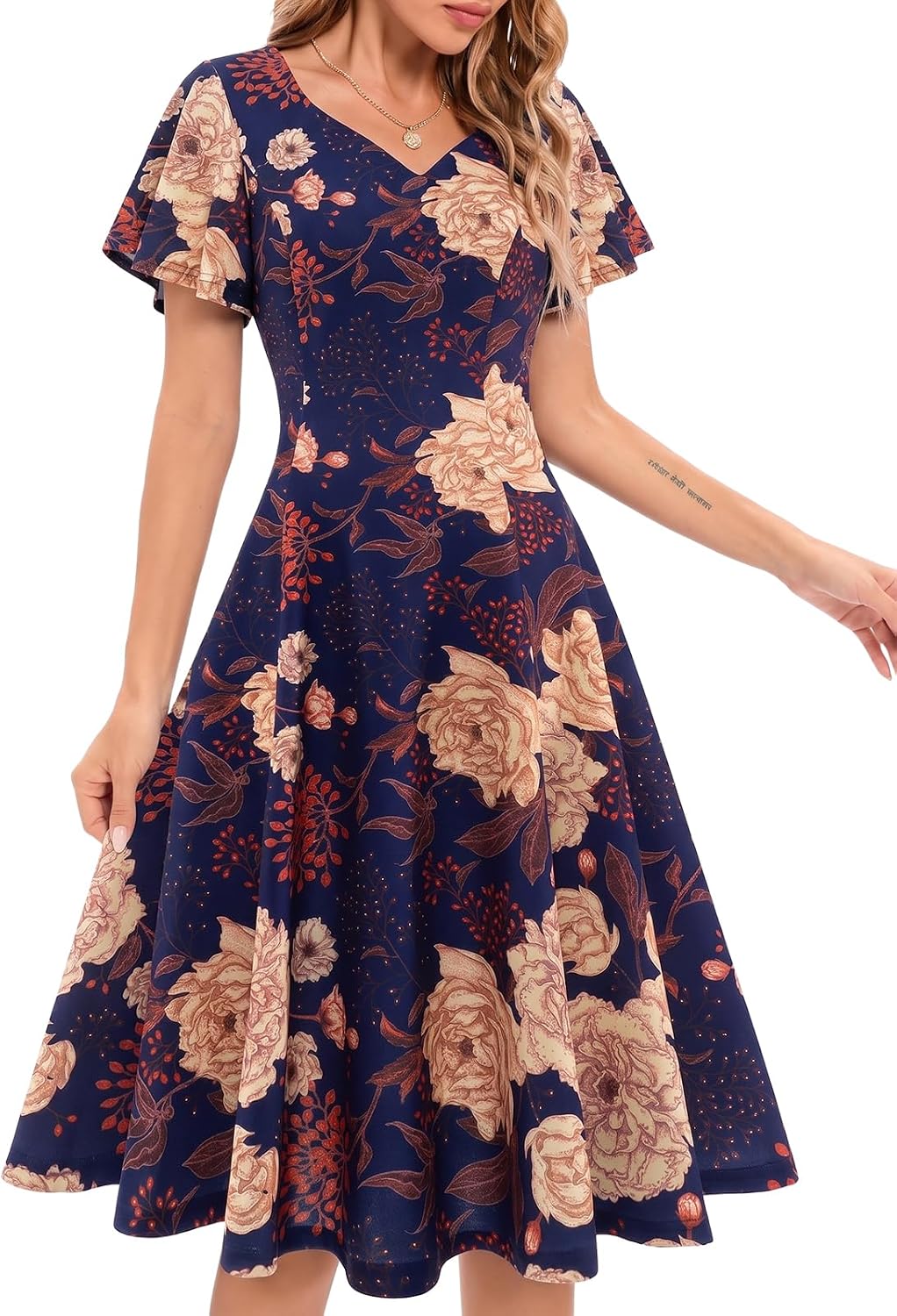 HomRain Wedding Guest Dresses for Women Vintage Short Sleeves Casual Fit and Flare Cocktail Formal Dress for Tea Party