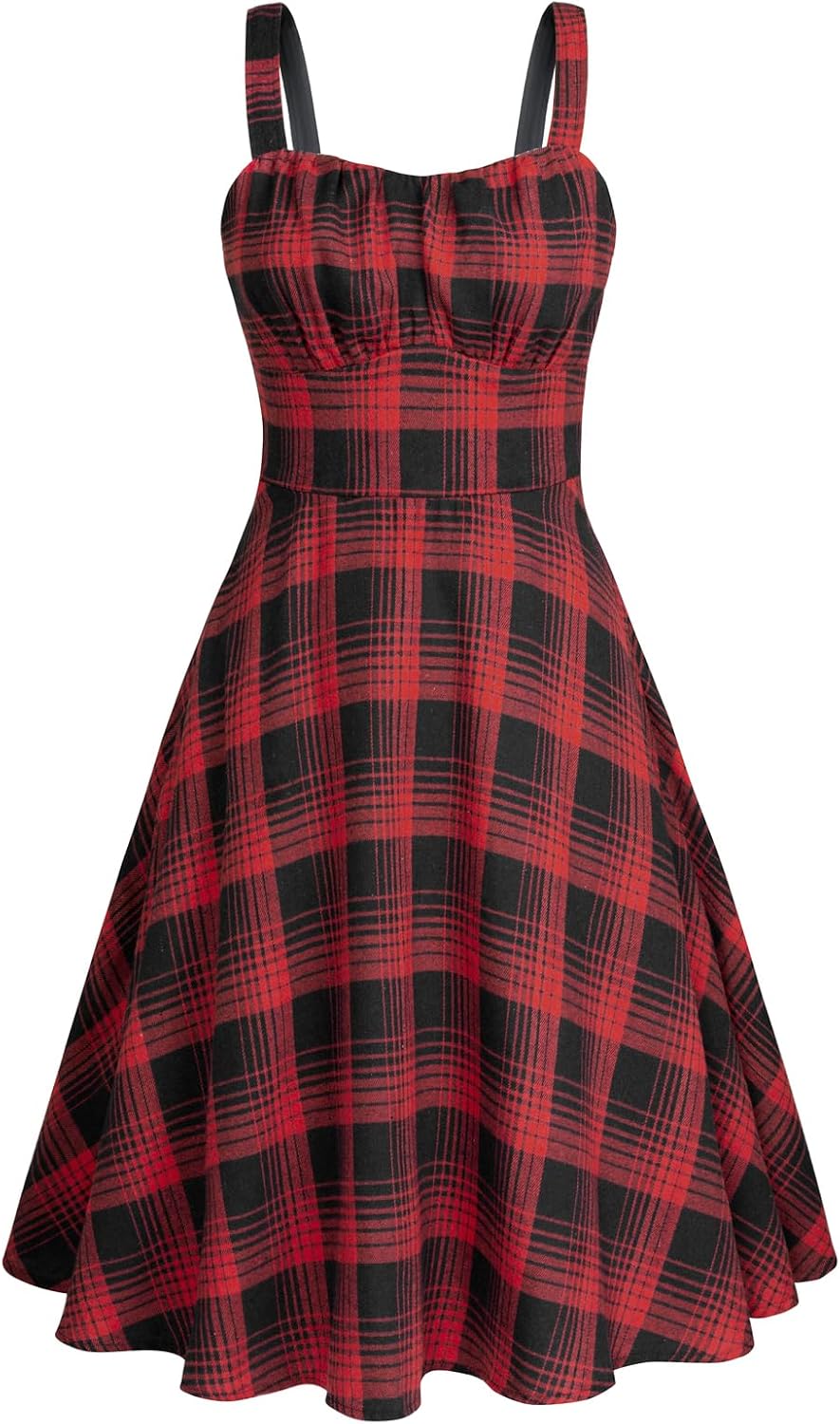 Belle Poque Womens Vintage A-line Midi Cocktail Party Dress | Spaghetti Strap,Sleeveless,Flowy,Swing,1950s Elegant Tea Party Dress,Wedding Guest Dress,Homecoming Dress