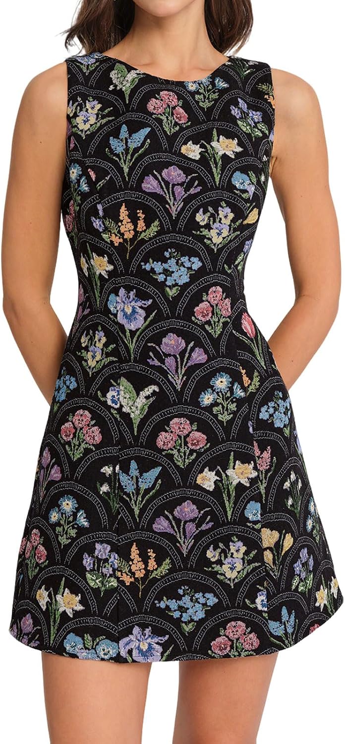 RIHOAS Round Neck Sleeveless Mini Dress - Women's Fall Formal Cocktail & Wedding Guest Homecoming Dress