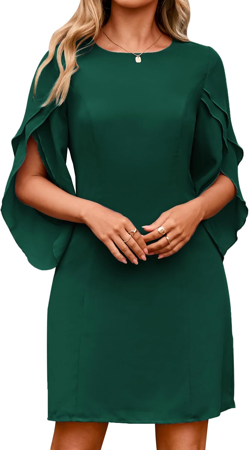 Simplee Womens Cocktail Dress 2025 Formal Flutter Sleeve Elegant Chiffon Trendy Wedding Guest Dresses