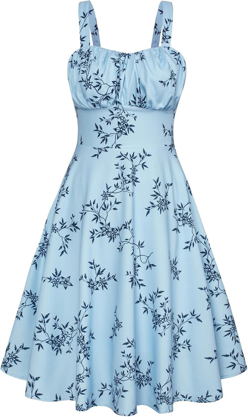 Belle Poque Womens Vintage A-line Midi Cocktail Party Dress | Spaghetti Strap,Sleeveless,Flowy,Swing,1950s Elegant Tea Party Dress,Wedding Guest Dress,Homecoming Dress