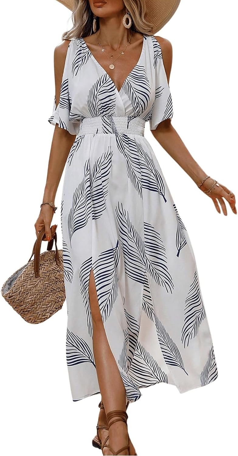 Verdusa Women's Summer Tropical Maxi Dress Hawaiian Vacation Beach Dresses | Cruise Dresses, Summer Cold Shoulder Dress, Resort Wear, Vacation Outfits, Island Dress