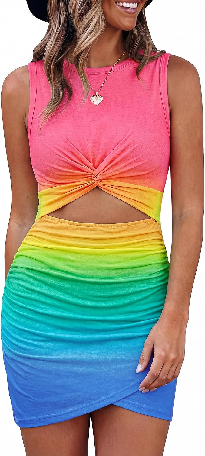 BTFBM Sleeveless Twist Womens Summer Dresses 2026 | Crew Neck,Lightweight,Casual Sundress,Cutout,Slim Fit,Ruched Maternity,Wedding Guset,Mini Beach Dress,Cruise Vacation Outfits