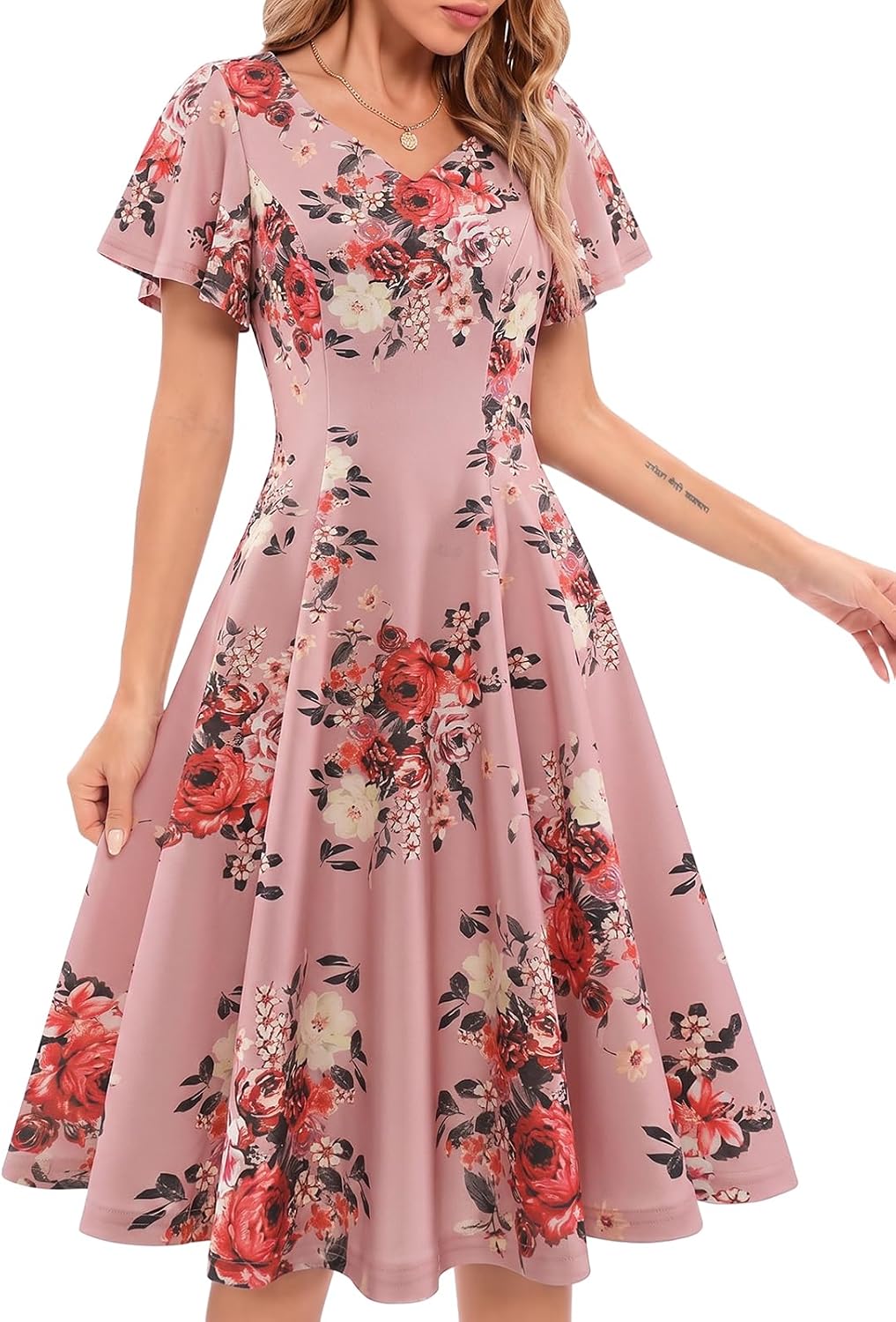 HomRain Wedding Guest Dresses for Women Vintage Short Sleeves Casual Fit and Flare Cocktail Formal Dress for Tea Party