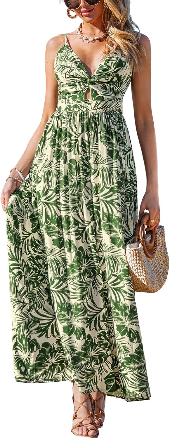 CUPSHE Women's Maxi Dress Floral Print Twisted V Neck Sleeveless Long Dress Summer Casual Dress