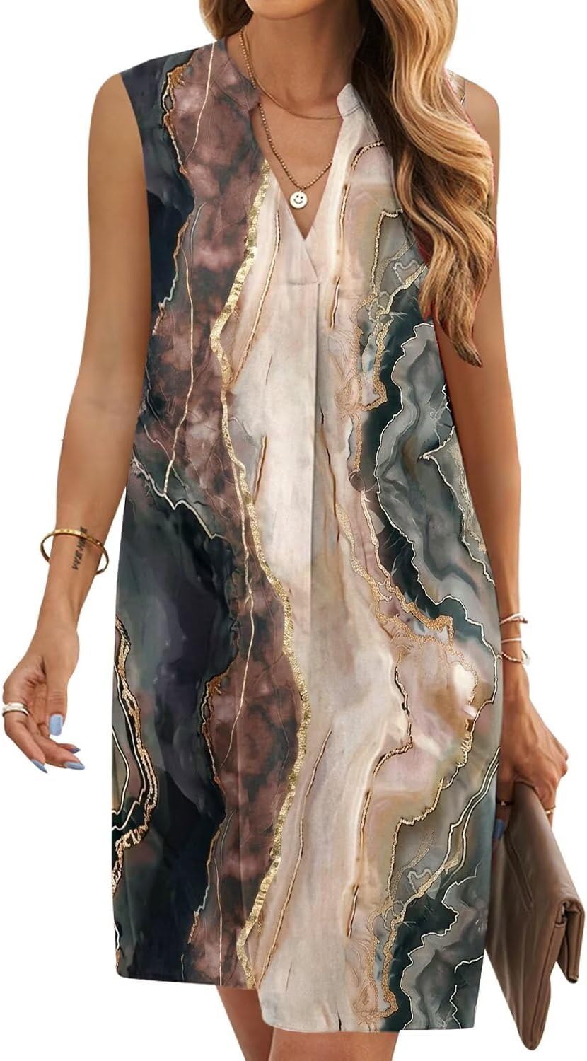 QACOHU Summer Dresses for Women 2026 Sleeveless Casual Shift Dress | Mini Sundress, V Neck , Loose Straight Fit Tank Dress, Spring Outfits for Beach Vacation, Church, Wedding Guest
