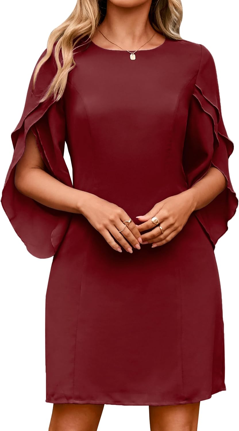 Simplee Womens Cocktail Dress 2025 Formal Flutter Sleeve Elegant Chiffon Trendy Wedding Guest Dresses