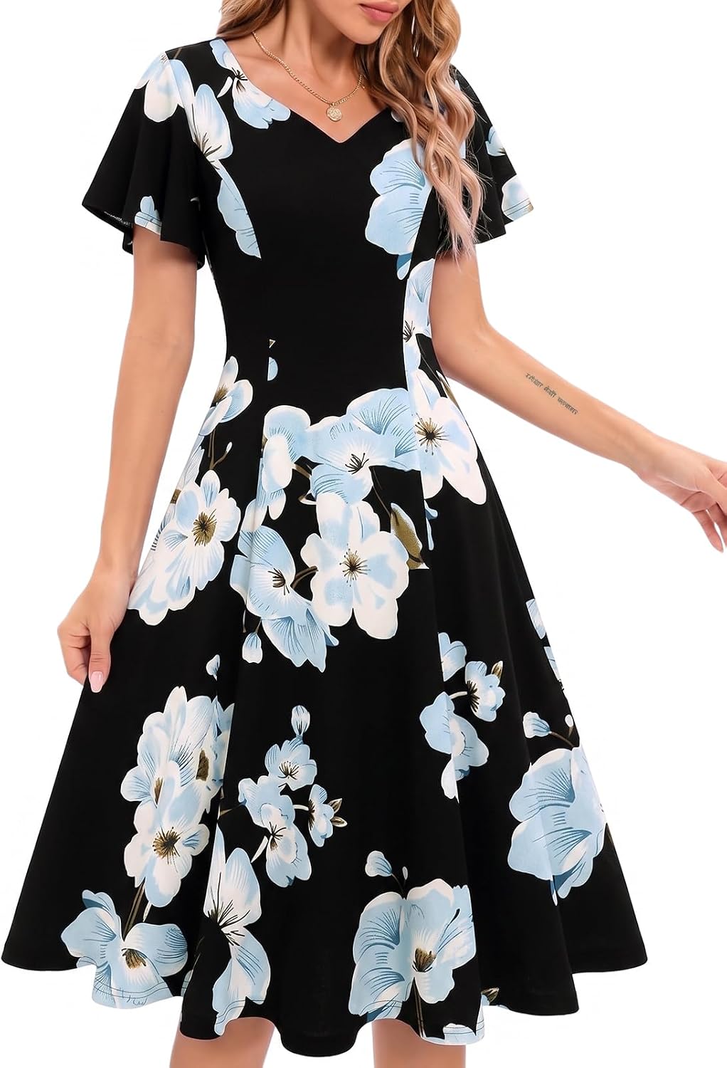 HomRain Wedding Guest Dresses for Women Vintage Short Sleeves Casual Fit and Flare Cocktail Formal Dress for Tea Party