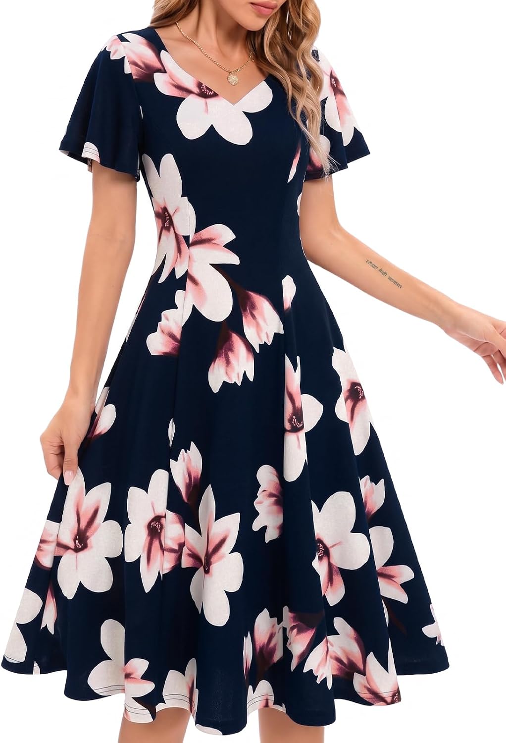 HomRain Wedding Guest Dresses for Women Vintage Short Sleeves Casual Fit and Flare Cocktail Formal Dress for Tea Party