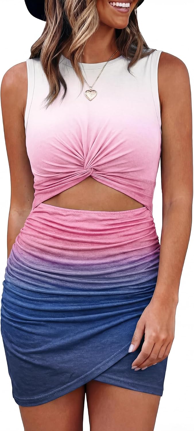 BTFBM Sleeveless Twist Womens Summer Dresses 2026 | Crew Neck,Lightweight,Casual Sundress,Cutout,Slim Fit,Ruched Maternity,Wedding Guset,Mini Beach Dress,Cruise Vacation Outfits