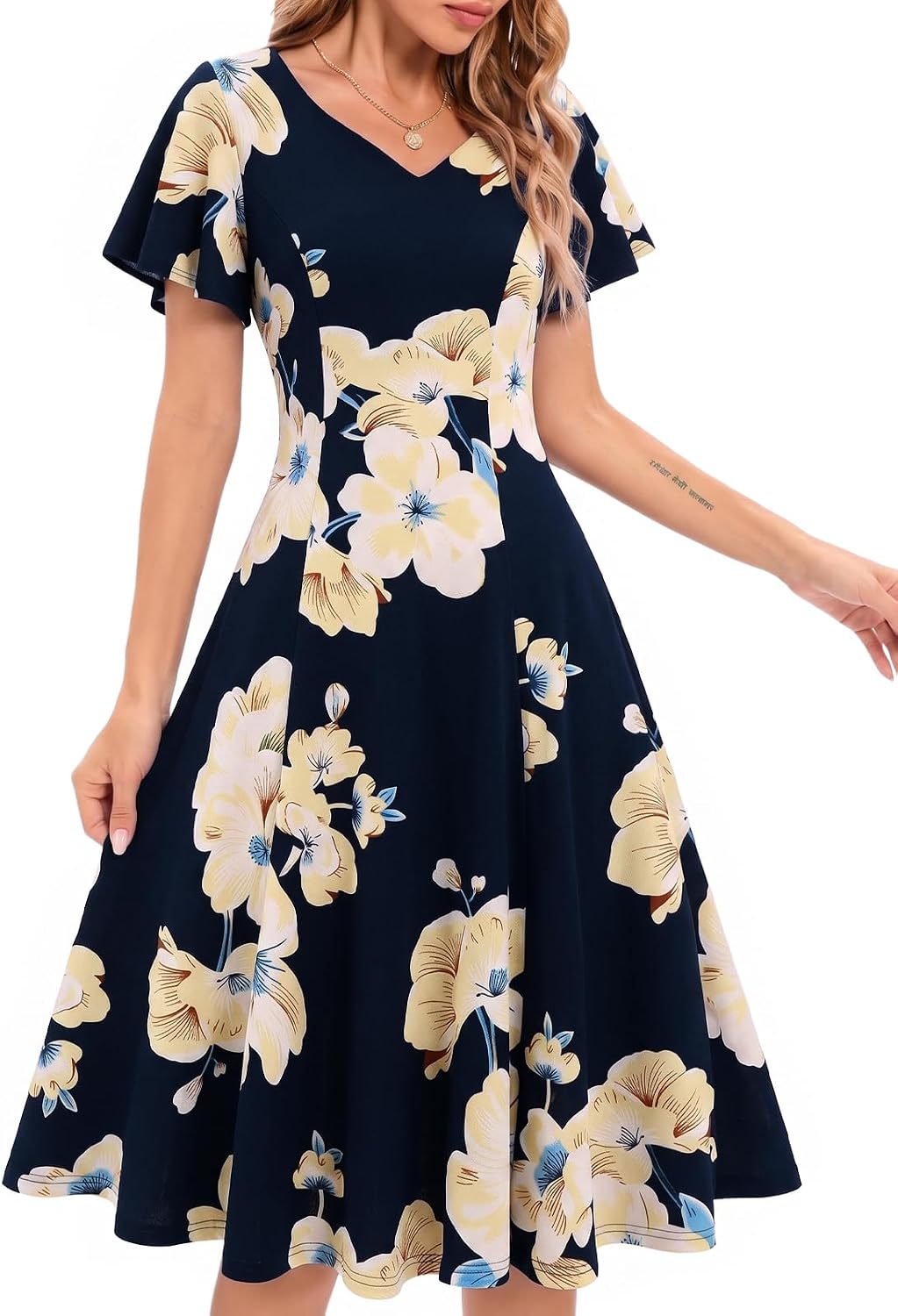 HomRain Wedding Guest Dresses for Women Vintage Short Sleeves Casual Fit and Flare Cocktail Formal Dress for Tea Party