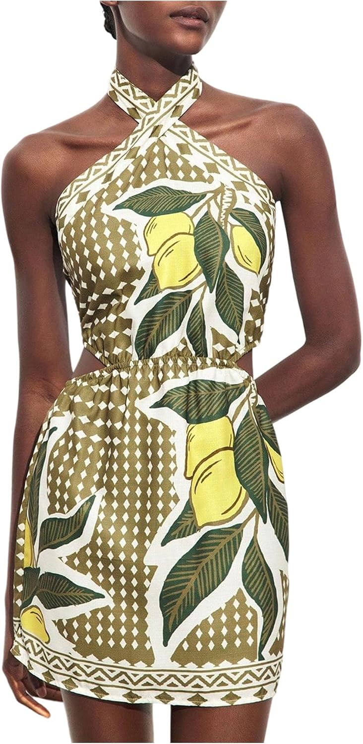 MakeMeChic Women's Boho Mini Dress Tropical Vacation Dress | Beach Vacation Outfits, Floral, Halter, Sundress