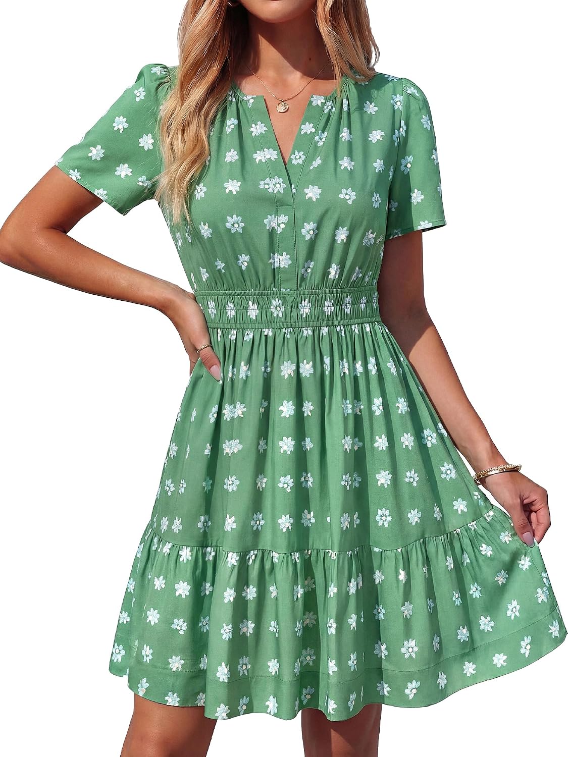 BTFBM Summer Dresses for Women 2026 Casual Short Sleeve Floral Mini Dress | V Neck Empire Waist A Line Sundress, Lightweight Dress, Party Holiday Wedding Guest Dress, Date Travel Beach Vacation Outfits