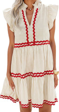 ZESICA Women's Summer Casual Striped Mini Dress Beach Dresses | Flutter Short Sleeve Dress,Elegant Flutter Sleeves Vneck Dresses,Ruffle A Line Clothes,Striped Short Dress,Cocktail Party