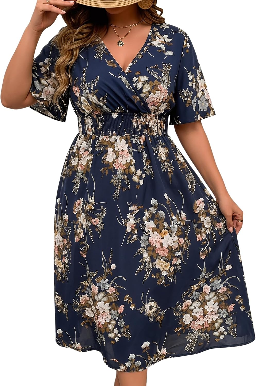 Floerns Women's Plus Size Hawaiian Tropical V Neck Long Dress | V Neck,Boho Hawaiian Tropical,All Over Print,Short Sleeve,Vacation Outfits