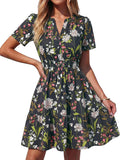 BTFBM Summer Dresses for Women 2026 Casual Short Sleeve Floral Mini Dress | V Neck Empire Waist A Line Sundress, Lightweight Dress, Party Holiday Wedding Guest Dress, Date Travel Beach Vacation Outfits