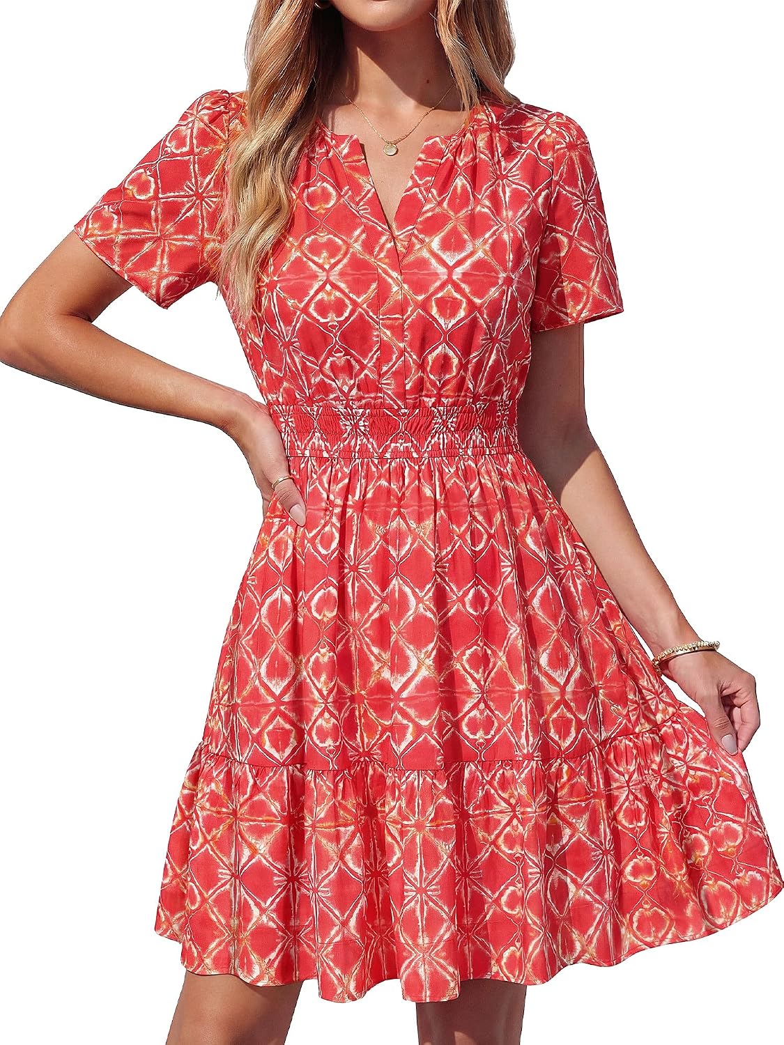 BTFBM Summer Dresses for Women 2026 Casual Short Sleeve Floral Mini Dress | V Neck Empire Waist A Line Sundress, Lightweight Dress, Party Holiday Wedding Guest Dress, Date Travel Beach Vacation Outfits